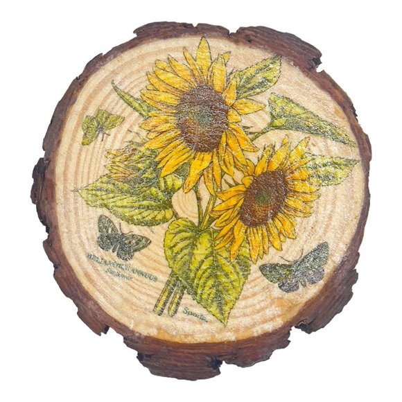 Wood Coasters Decoupaged Art with Yellow Sunflowers and Vintage Truck Napkins - Picture 3 of 12